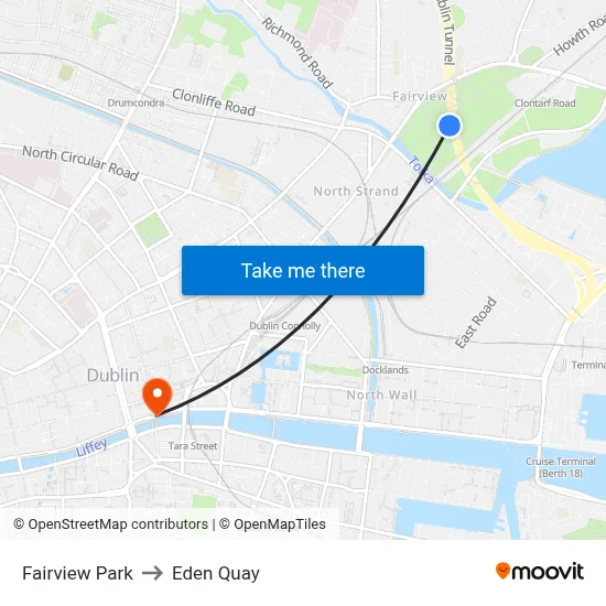 Fairview Park to Eden Quay map
