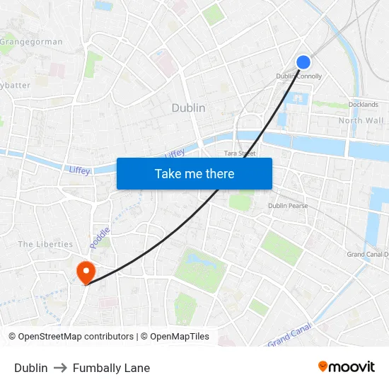 Dublin to Fumbally Lane map