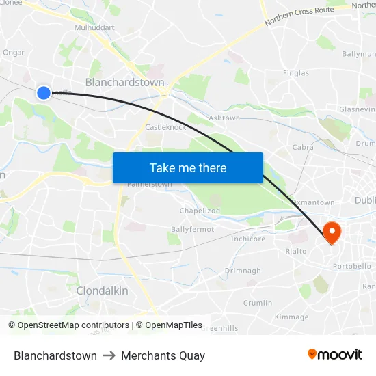 Blanchardstown to Merchants Quay map