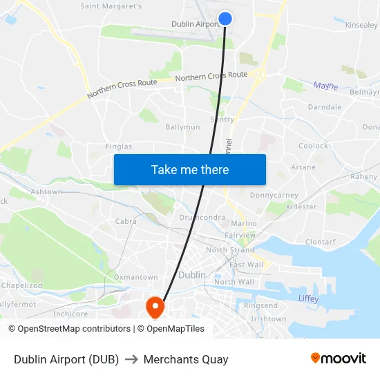 Dublin Airport (DUB) to Merchants Quay map