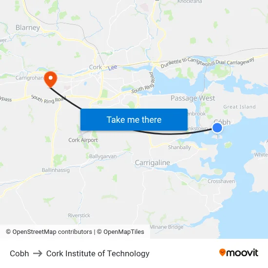Cobh to Cork Institute of Technology map