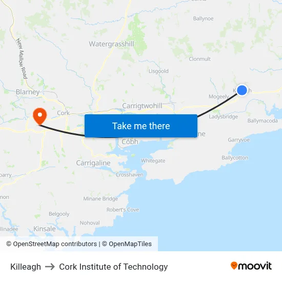 Killeagh to Cork Institute of Technology map