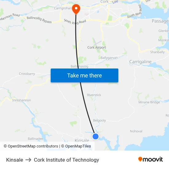 Kinsale to Cork Institute of Technology map