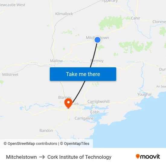 Mitchelstown to Cork Institute of Technology map