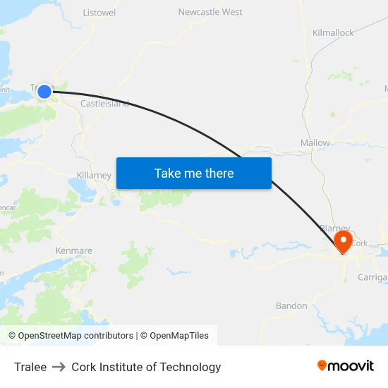 Tralee to Cork Institute of Technology map