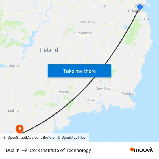 Dublin to Cork Institute of Technology map