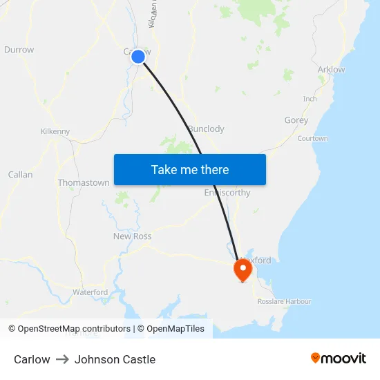 Carlow to Johnson Castle map