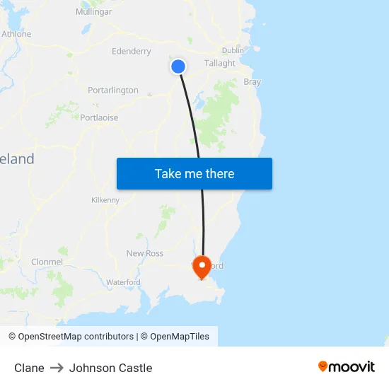 Clane to Johnson Castle map