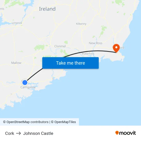 Cork to Johnson Castle map