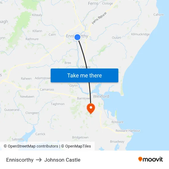 Enniscorthy to Johnson Castle map