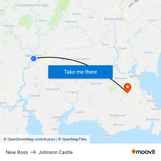New Ross to Johnson Castle map
