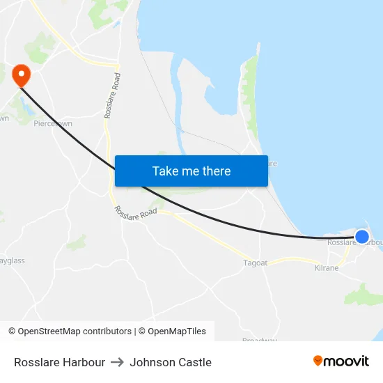 Rosslare Harbour to Johnson Castle map