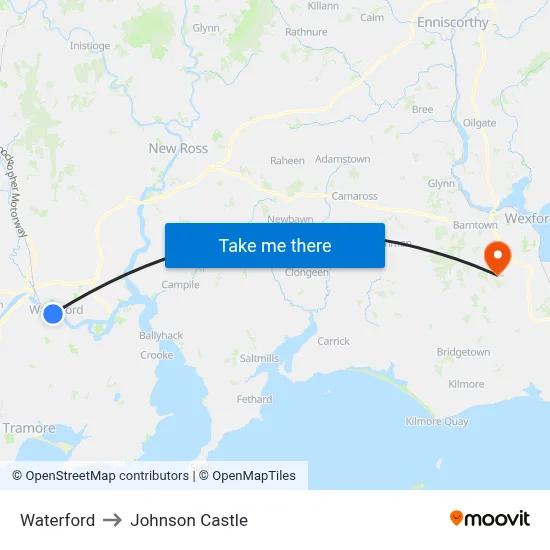 Waterford to Johnson Castle map