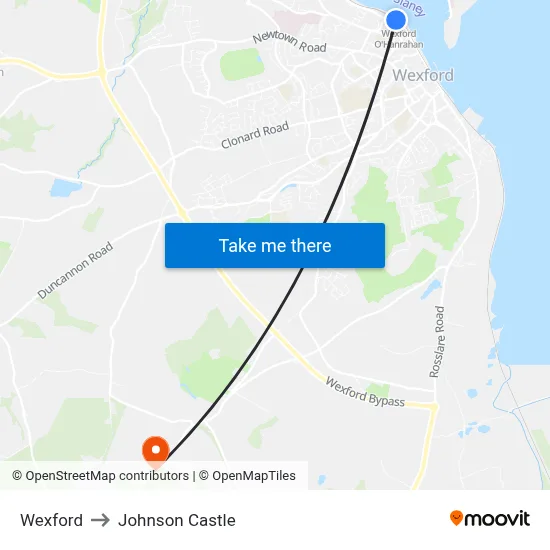 Wexford to Johnson Castle map