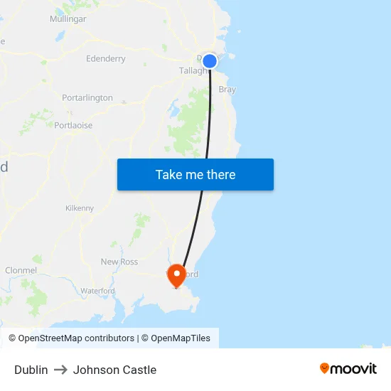 Dublin to Johnson Castle map