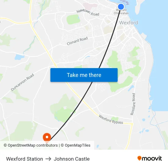 Wexford Station to Johnson Castle map