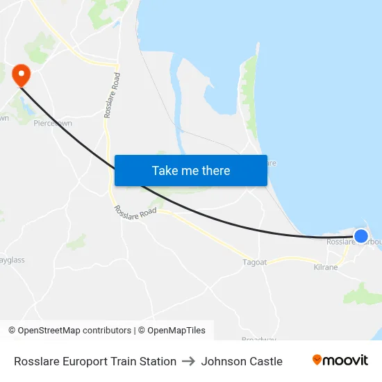 Rosslare Europort Train Station to Johnson Castle map
