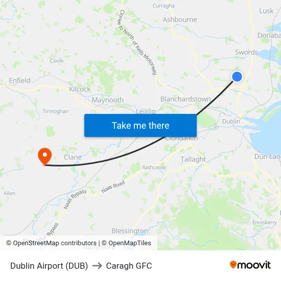 Dublin Airport (DUB) to Caragh GFC map