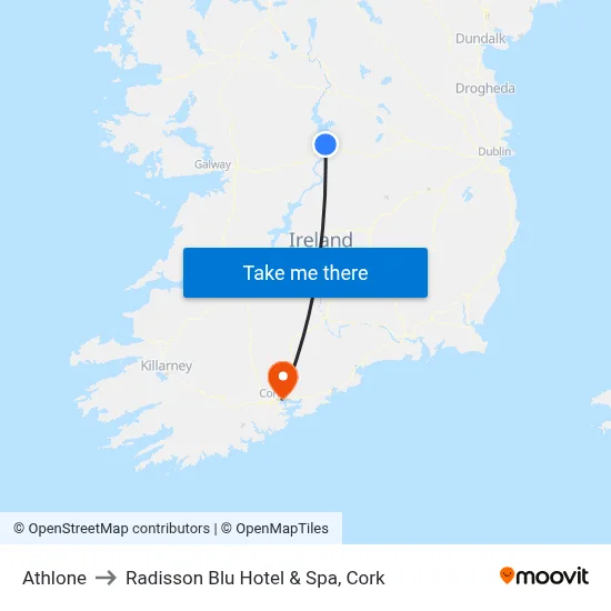 Athlone to Radisson Blu Hotel & Spa, Cork map