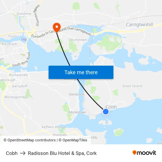Cobh to Radisson Blu Hotel & Spa, Cork map