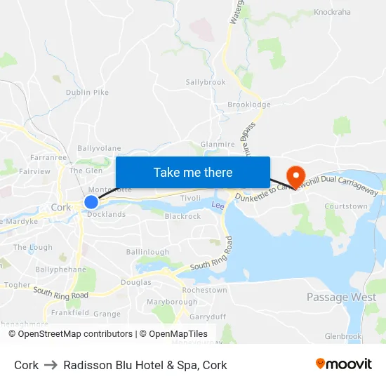 Cork to Radisson Blu Hotel & Spa, Cork map