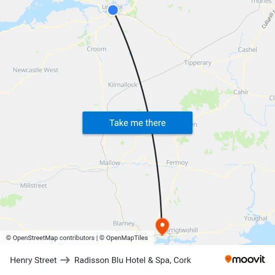 Henry Street to Radisson Blu Hotel & Spa, Cork map