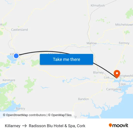 Killarney to Radisson Blu Hotel & Spa, Cork map