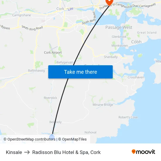 Kinsale to Radisson Blu Hotel & Spa, Cork map