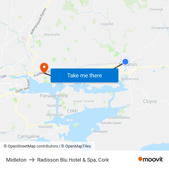 Midleton to Radisson Blu Hotel & Spa, Cork map