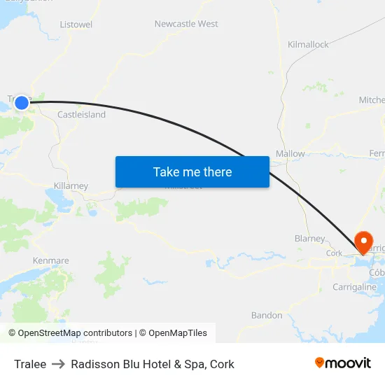 Tralee to Radisson Blu Hotel & Spa, Cork map