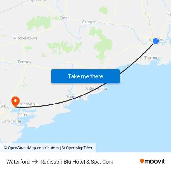 Waterford to Radisson Blu Hotel & Spa, Cork map