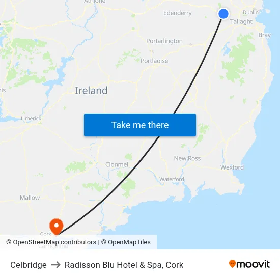 Celbridge to Radisson Blu Hotel & Spa, Cork map