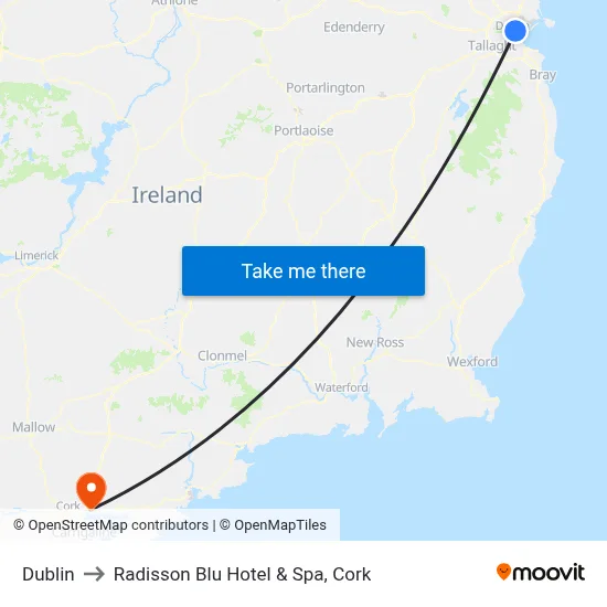 Dublin to Radisson Blu Hotel & Spa, Cork map