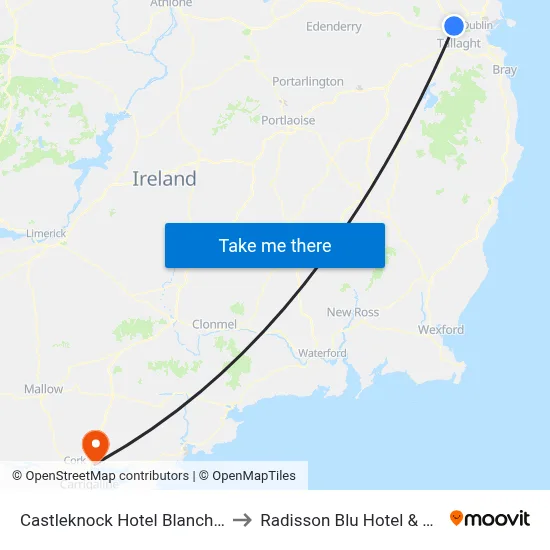 Castleknock Hotel Blanchardstown to Radisson Blu Hotel & Spa, Cork map