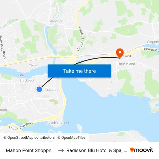Mahon Point Shoppng Ce to Radisson Blu Hotel & Spa, Cork map