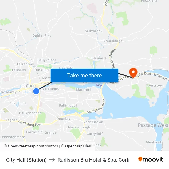 City Hall (Station) to Radisson Blu Hotel & Spa, Cork map