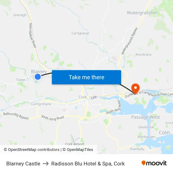 Blarney Castle to Radisson Blu Hotel & Spa, Cork map