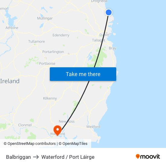 Balbriggan to Waterford / Port Láirge map