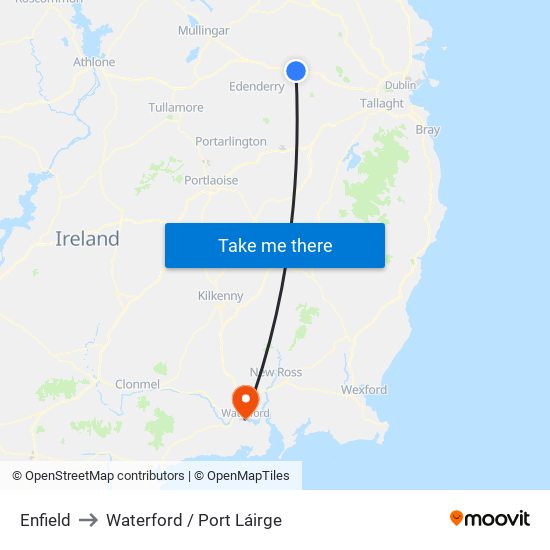 Enfield to Waterford / Port Láirge map