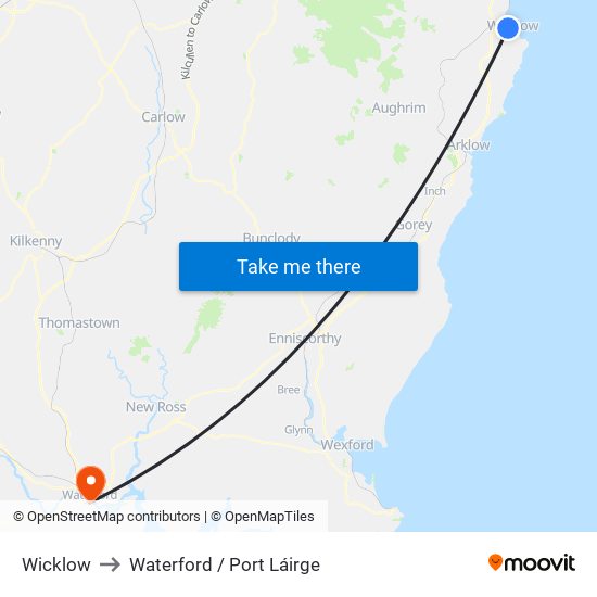 Wicklow to Waterford / Port Láirge map