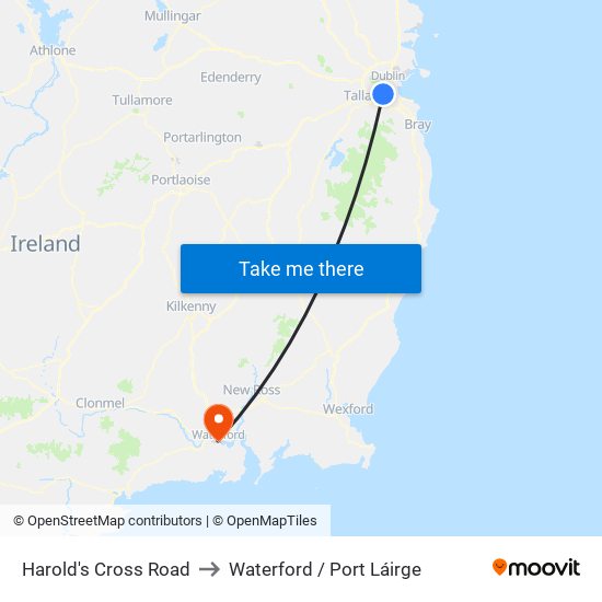 Harold's Cross Road to Waterford / Port Láirge map