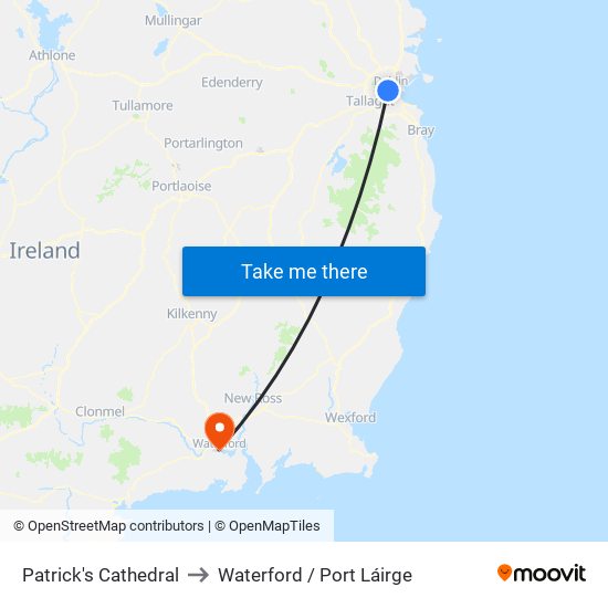 Patrick's Cathedral to Waterford / Port Láirge map