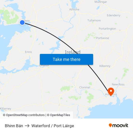 Bhinn Bán to Waterford / Port Láirge map