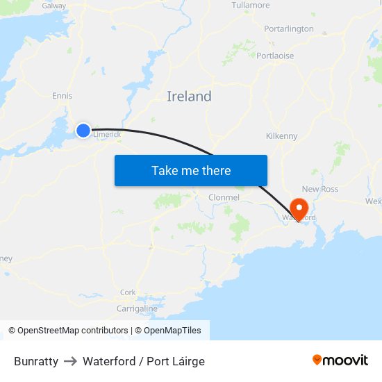 Bunratty to Waterford / Port Láirge map
