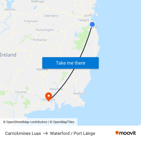 Carrickmines Luas to Waterford / Port Láirge map