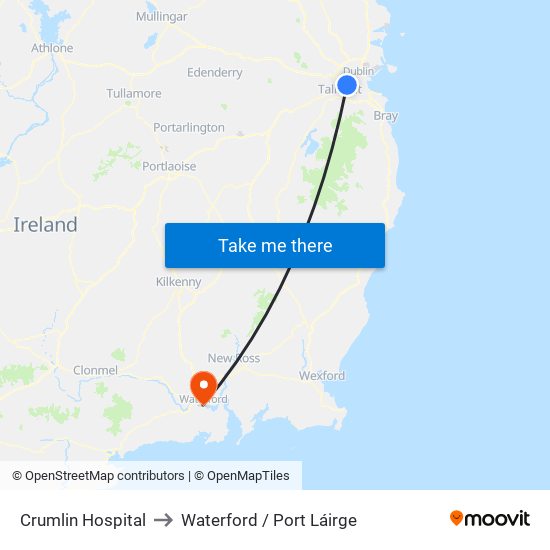 Crumlin Hospital to Waterford / Port Láirge map