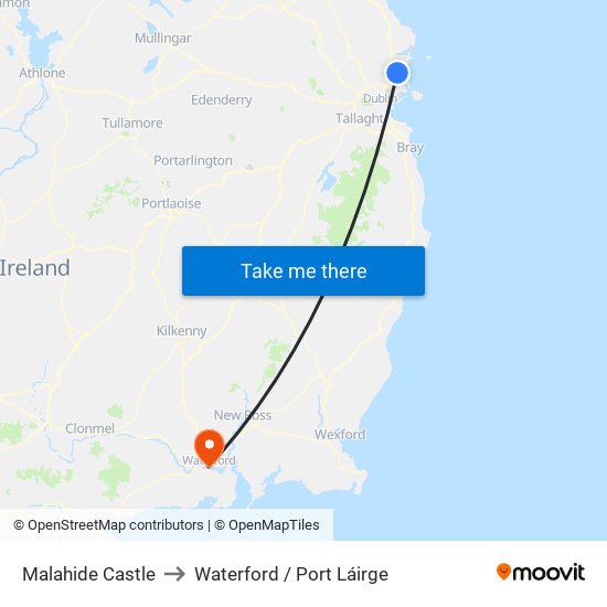 Malahide Castle to Waterford / Port Láirge map