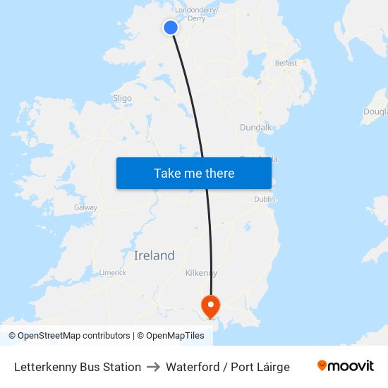Letterkenny Bus Station to Waterford / Port Láirge map