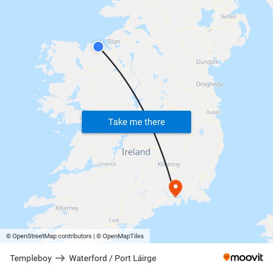 Templeboy to Waterford / Port Láirge map