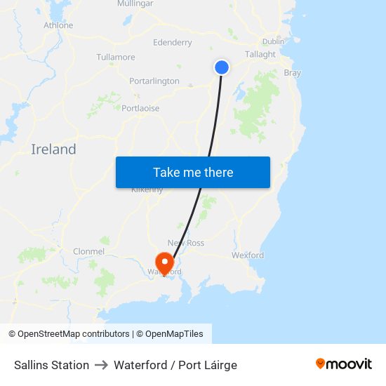 Sallins Station to Waterford / Port Láirge map